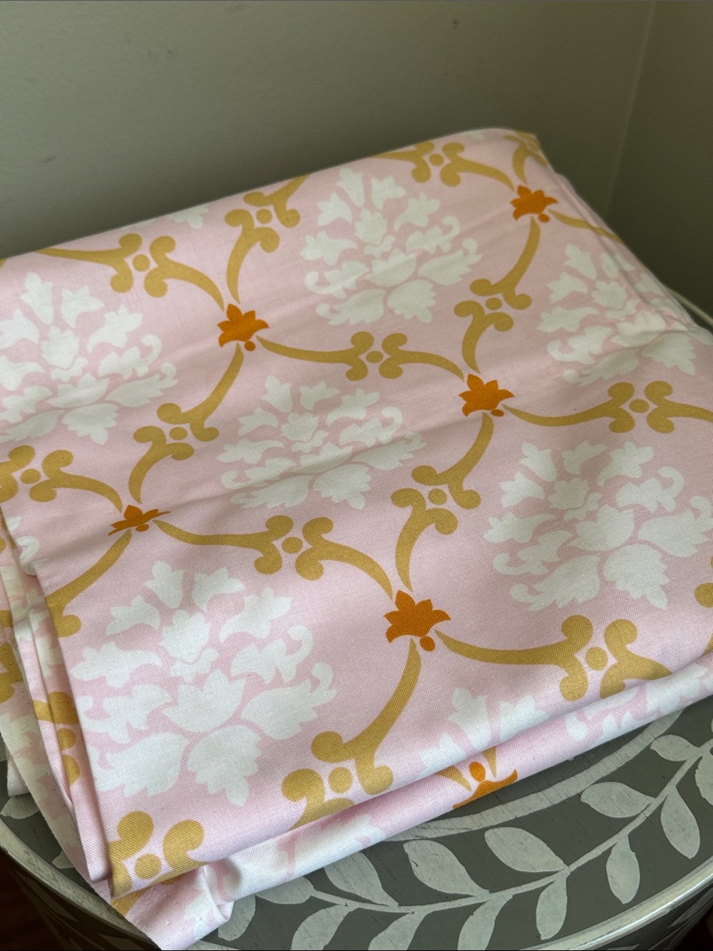 Pink & Gold Floral Geometric Cotton Fabric by Annette Tatum Little House 2 Yards